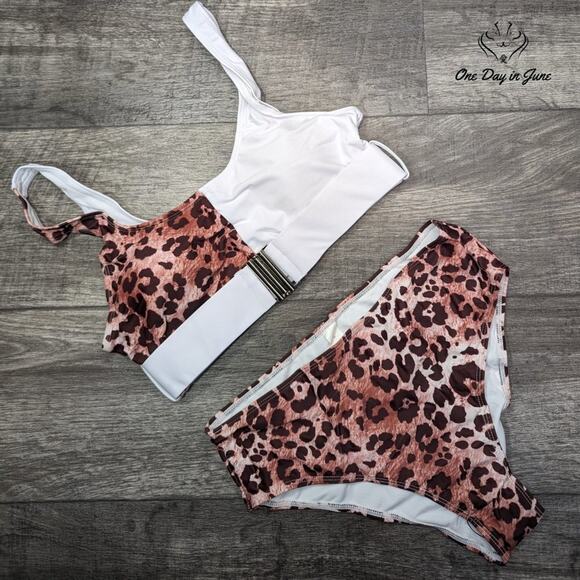 Combor Buckle Front Leopard Bikini Swimsuit Size L - Picture 3 of 5